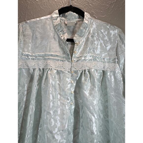 Character Light Blue Long Sleeve‎ Button Down Satin Nightgown Vintage Size Large - Picture 2 of 5